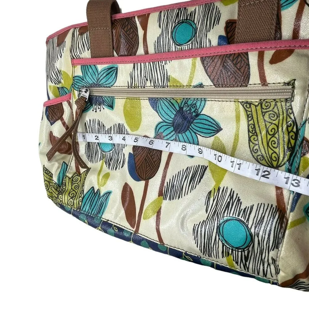 Fossil Key-Per Diaper Bag Tote Handbag Multicolor Coated Canvas Double Handle